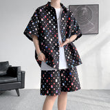 Summer New Chessboard Plaid Shirt Short Sleeve Shorts Suit