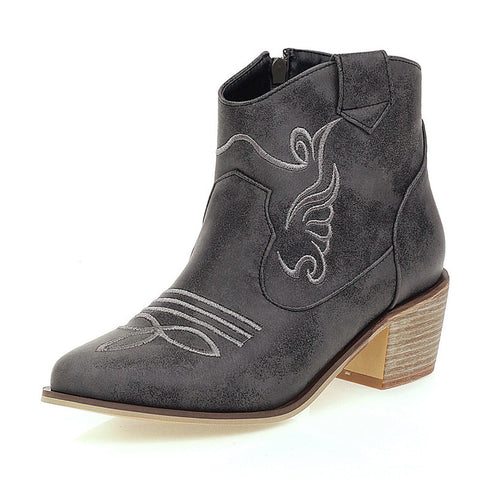 Embroidered Women's Leather Boots European and American Style Martin Boots