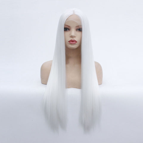 Wig European And American White Mid-Length Straight Hair