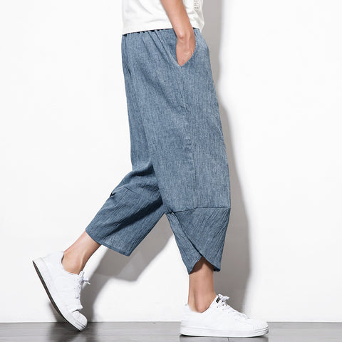 Linen Pants Summer Men's Cropped Shorts Youth Wide