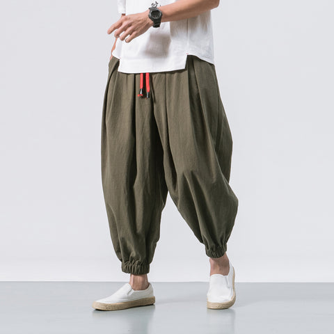 Four Seasons Cotton And Linen Trousers Loose Hanging Gear Men Flying Squirrel Pants Men