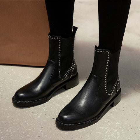 Chunky Heel Studded Martin Boots