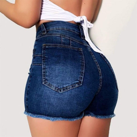 Women's Stretch Slim Fit Ripped Tassel Denim Shorts