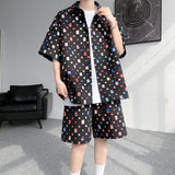 Summer New Chessboard Plaid Shirt Short Sleeve Shorts Suit