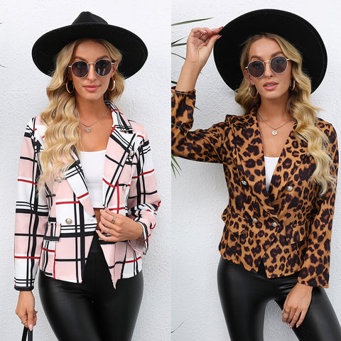 Women's Leopard Print Lapel Small Suit Long-sleeved Jacket