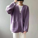 Korean Preppy Style Solid Color Sweater Women's Coat Spring And Autumn New Loose Knitted Cardigan