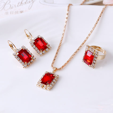 Crystal bridal necklace earring ring three piece set