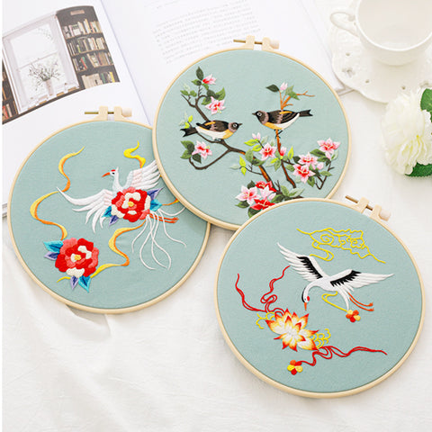 Chinese Style Flower And Bird Diy Hand Embroidery Material Bag