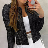 Fashion Colorblock Sequins Short Casual Jacket