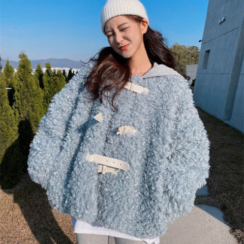 Women's Loose Loop Wool Coat Fashion Polyester Imitation Wool