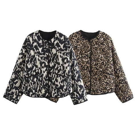 Women's Leopard Print Crew Neck Coat