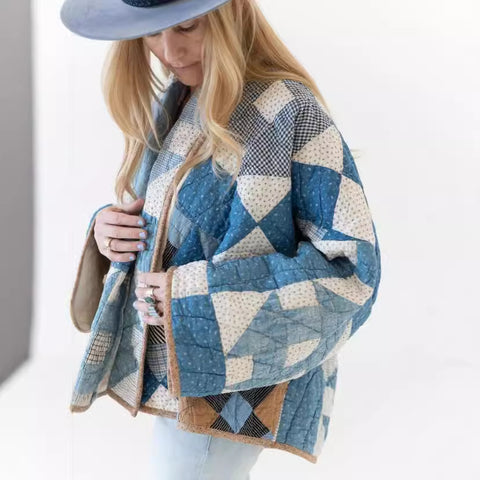 Women's Geometric Pattern Print Cotton-padded Jacket Coat