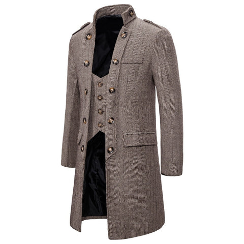 European Size Mid-length Men's Herringbone Overcoat