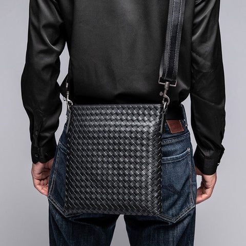 Vertical Top Leather Woven Fashionable Men's Bag