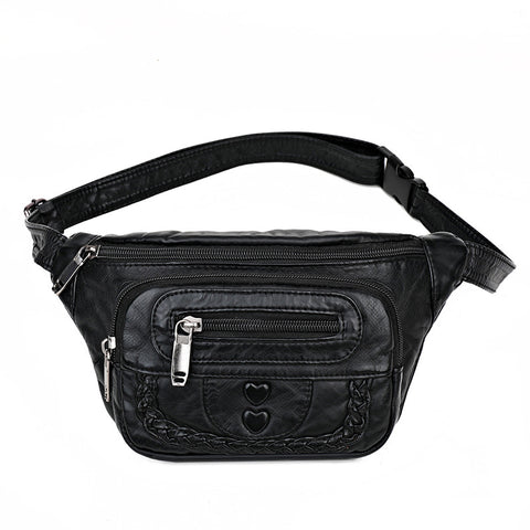 Women's Fashionable And Versatile Washed Soft Leather Waist Messenger Bag