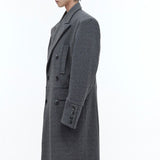 Three Dimensional Deconstruction Shoulder Pad Woolen Long Coat