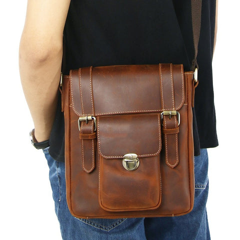 Crazy Horse Skin Men's Fashion One Shoulder Crossbody Bag