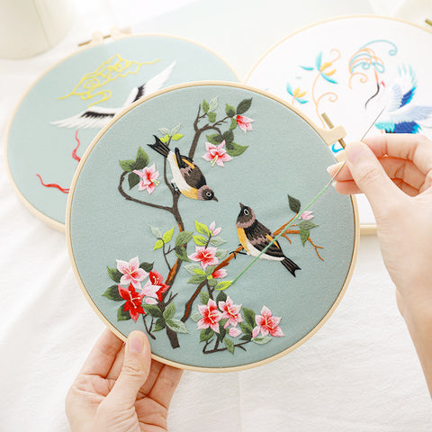 Chinese Style Flower And Bird Diy Hand Embroidery Material Bag