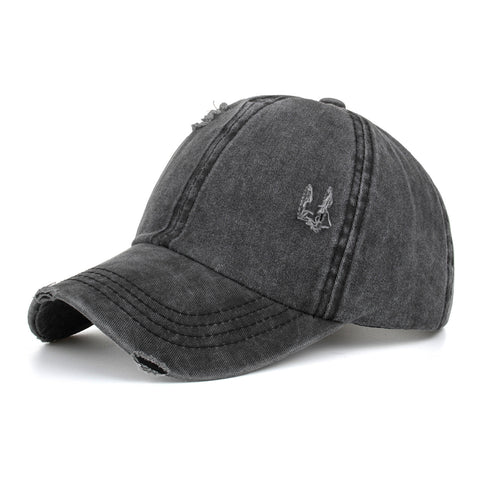 Washed Distressed Cross Elastic Band Ponytail Baseball Cap