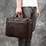 Men's Leather Briefcase Three-compartment Large Capacity Business Handheld Cowhide 17-inch Commuter Computer Bag