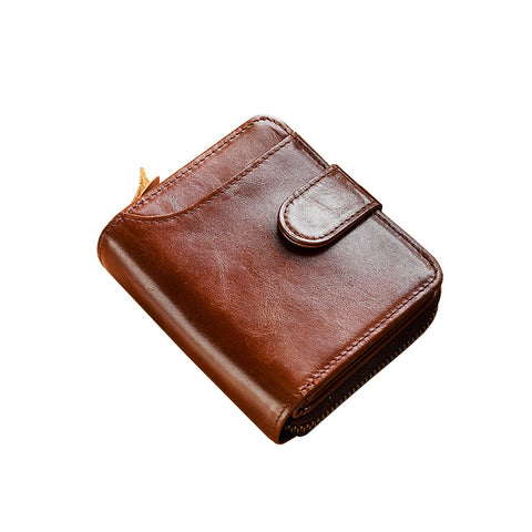 Leather Men's First Layer Short Wallet Multiple Card Slots